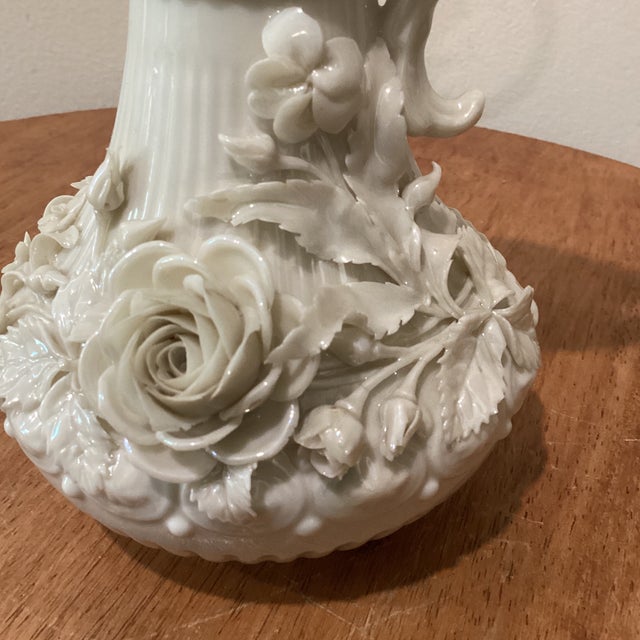 Belleek Pottery Ltd. Antique Original Belleek Encrusted Porcelain Aberdeen Jug/Pitcher Black Mark (1891-1926) For Sale - Image 4 of 12