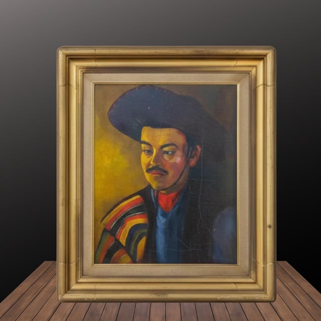 Mid-Century Modern 1950s Conquistador Oil Painting in Gilt Wood Frame, Mid-Century Modern Spanish Painting For Sale - Image 3 of 3