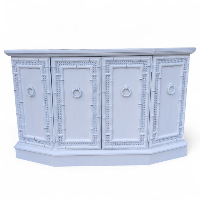 Vintage Coastal Faux Bamboo Credenza With Driftwood Style Top For Sale - Image 9 of 17