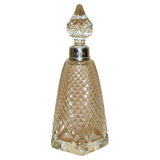 Antique Sterling Silver Perfume Bottle in Cut Glass Crystal, 1890 For Sale