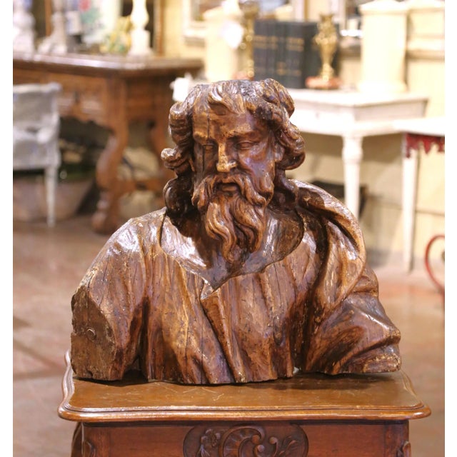 17th Century Mid-17th Century French Carved Walnut Bust of Saint Paul For Sale - Image 5 of 13