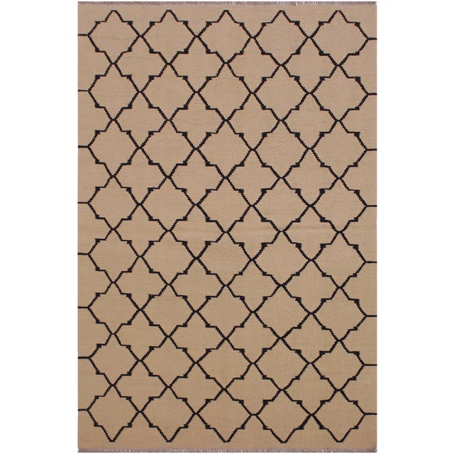Modern Bauhaus Kilim Tan Hand-Woven Wool Rug - 4′ × 6′4″ For Sale