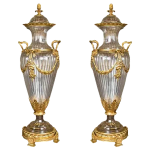Late 20th Century Monumental Crystal Vases - a Pair