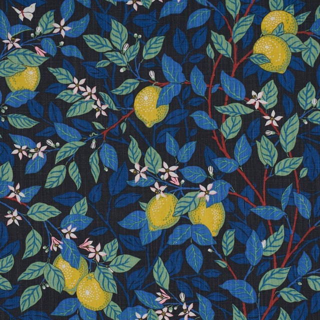 English Sample - Boråstapeter Citronträd Fabric In Spruce And Blue For Sale - Image 3 of 5