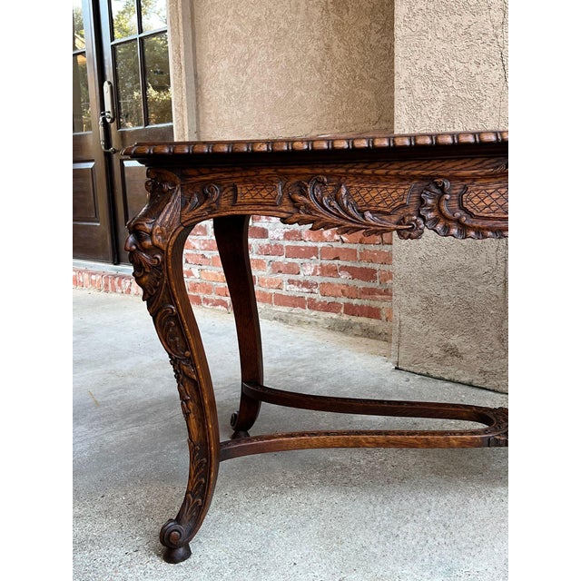 Antique French Center Library Table Louis XV Carved Oak Rococo Parquetry C1890 For Sale - Image 17 of 18