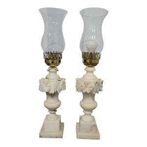 Pair of Vintage Italian Marble Lantern Table Lamps, Circa 1960s