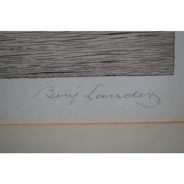 Printmaking Materials Antique Benjamin Lander Signed Waterfront House Figure in Boat Etching 21" For Sale - Image 7 of 12