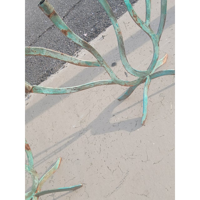 Vintage 7 Arm Brutalist Candelabra Hand-Forged Iron and Copper With Verdigris, a Pair For Sale - Image 15 of 15