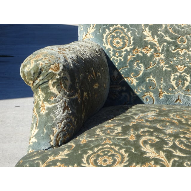 Wood Napoleon III Blue-Grey and Gold Velvet Lounge Chair, 1890s For Sale - Image 7 of 18