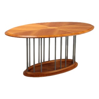 Vintage Oval Walnut Table, 1980s For Sale