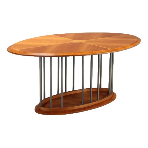 Vintage Oval Walnut Table, 1980s For Sale