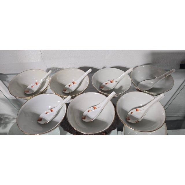 Ceramic Jingdezhen Gold Gilt Dragon Phoenix Porcelain Set (14-Piece) – Mid-20th Century China For Sale - Image 7 of 13
