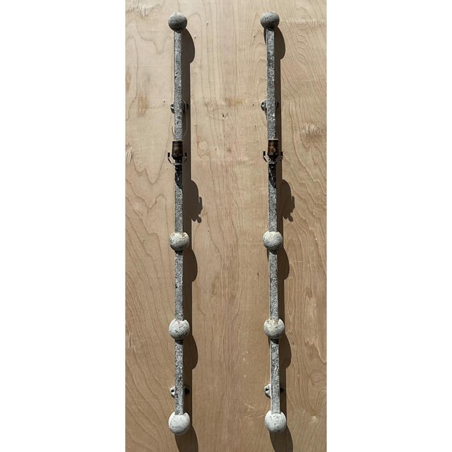 Metal Vintage Metal Ball Finial Wall Sconces - A Pair For Sale - Image 7 of 12