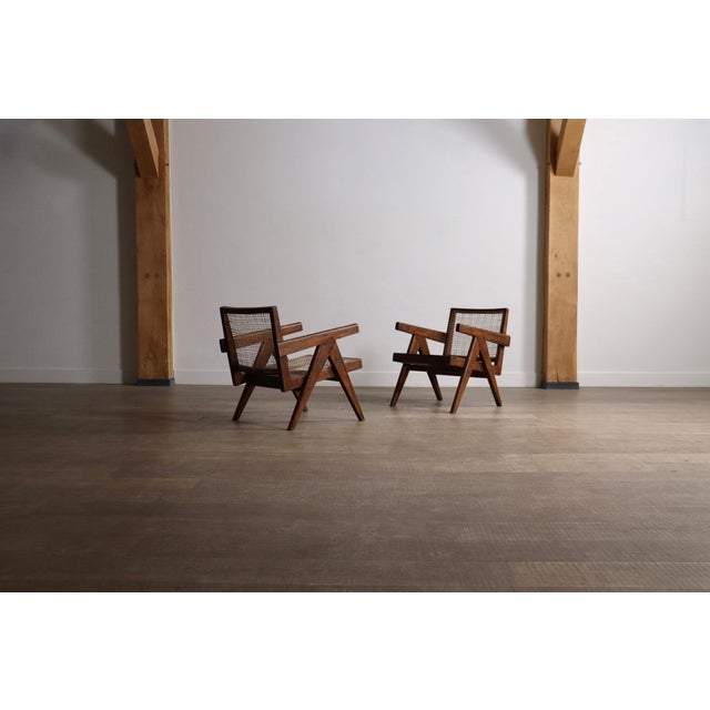 Mid-Century Modern Lounge Chairs PJ-SI-29-A in Teak and Cane by Pierre Jeanneret, 1950s Set of 2 For Sale - Image 3 of 18