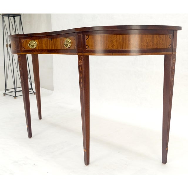 Mid-Century Modern Satinwood Very Fine Inlayed Serpentine Front One Drawer Console Sofa Table MINT! For Sale - Image 3 of 16
