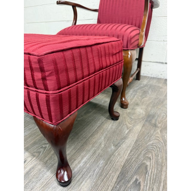 Vintage 1995 Ethan Allen Queen Anne Wingback Lounge Chair With Ottoman For Sale - Image 12 of 18