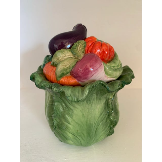Mediterranean Vintage Majolica Vegetables Canister With Lid For Sale - Image 3 of 5