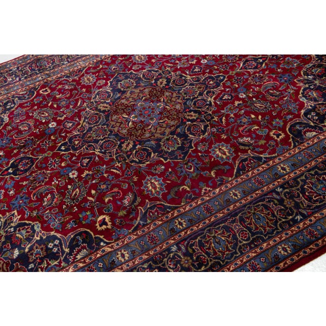 Red Vintage Medallion Red Wool Rug Persian Kashan From the 1940s For Sale - Image 8 of 10