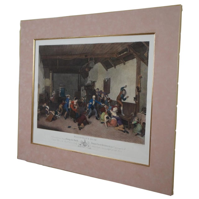 English Antique Colored Print Engraving Blind Mans Buff Bluff Game Wilkie Raimbach For Sale - Image 3 of 13