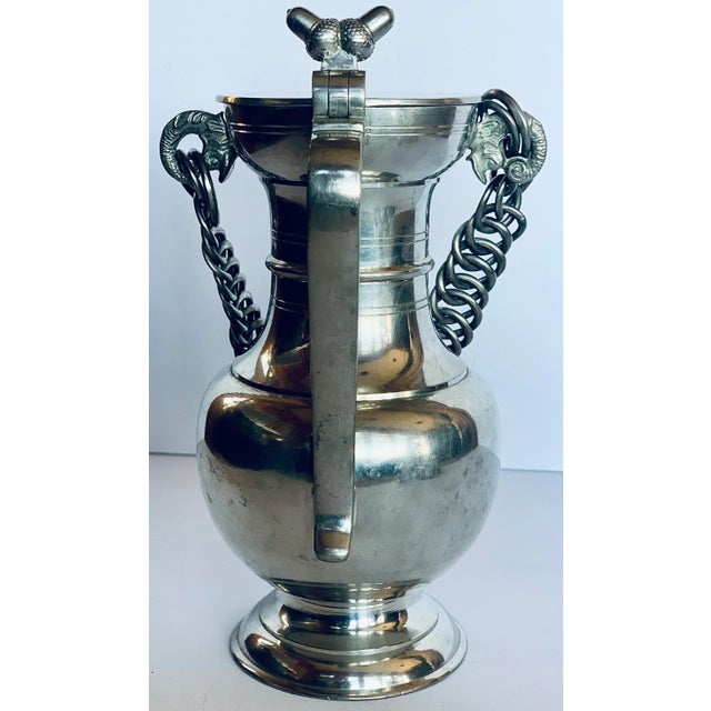 Vintage Swiss Guggisberg Lugano Acorn Pewter Pitcher/Jug/Tankard With Handmade Chain Handle on Fish Loops For Sale - Image 11 of 12