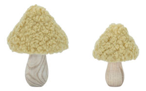 Set of 2 Wood & Fabric Mushroom Figurines