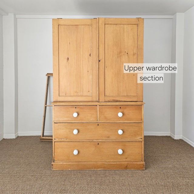 Antique English Pine Linen Press / Wardrobe - Circa 1890 For Sale - Image 17 of 18