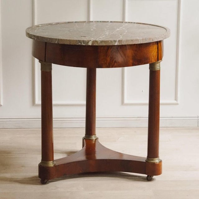 French Empire Pedestal Table with Marble Top For Sale - Image 10 of 10