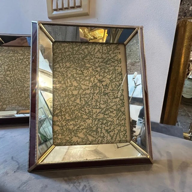Burgundy Two 1930s Art Deco Brass, Burgundy and Mirrored Glass Italian Picture Frames For Sale - Image 8 of 12