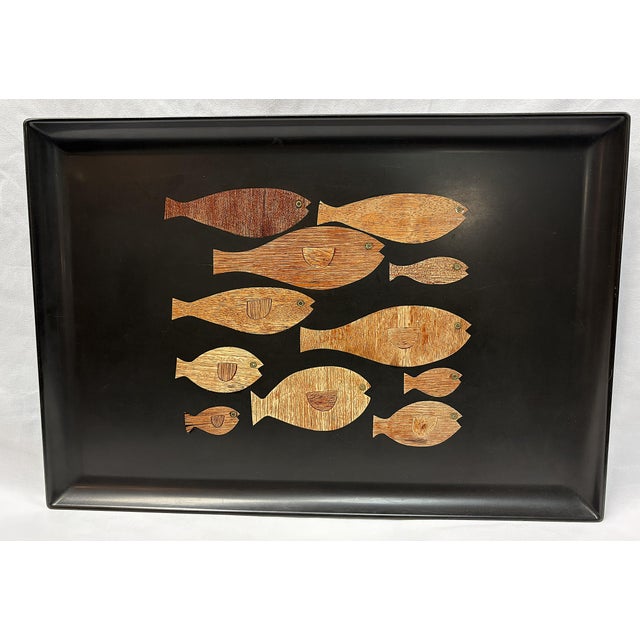 Mid Century Modern 'Couroc of Monterey' Inlaid Wood Fish Serving Tray For Sale In West Palm - Image 6 of 16