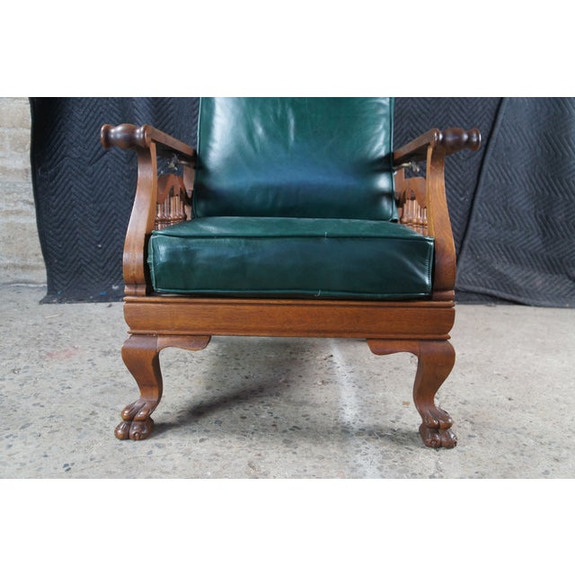 Antique Victorian Quartersawn Oak Vinyl Reclining Morris Arm Chair Lion Paw Feet For Sale - Image 14 of 14