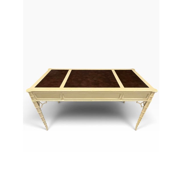 Ivory 1970s Baker Furniture Chippendale Faux Bamboo Desk For Sale - Image 8 of 11