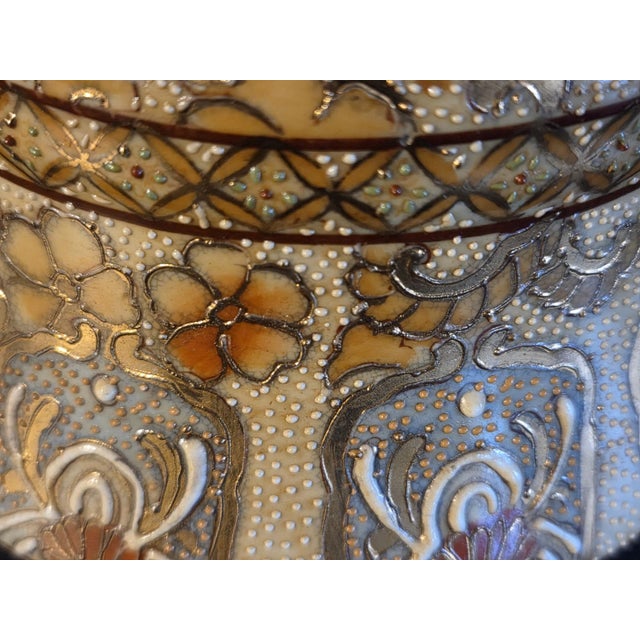 Grand 14" Jeweled Japanese Satsuma-Style Moriage Lidded Urn - Immortal Koi Handles For Sale - Image 13 of 18