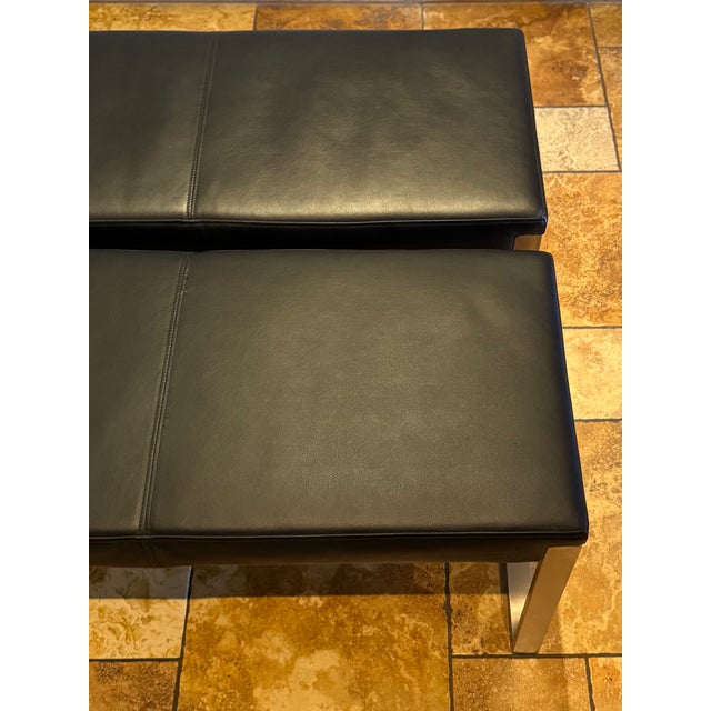 Mies Van der Rohe Pair of Contemporary Aramith Fusion Stainless Steel & Leatherette Benches For Sale - Image 4 of 12