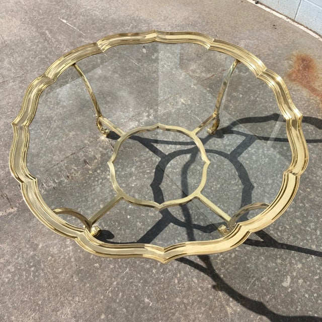 Scalloped Brass & Glass Coffee Table Manner of Labarge Italy For Sale - Image 9 of 13