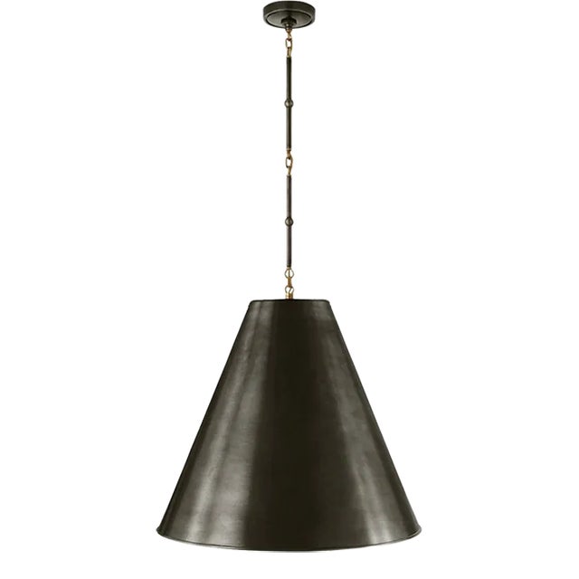Thomas O'Brien for Visual Comfort Signature Goodman Large Hanging Lamp in Bronze & Hand-Rubbed Antique Brass with Bronze Shade For Sale