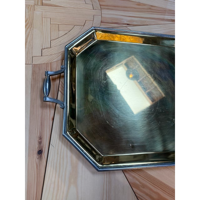 Brass Italian Octagonal Brass and Pewter Serving Tray For Sale - Image 8 of 8