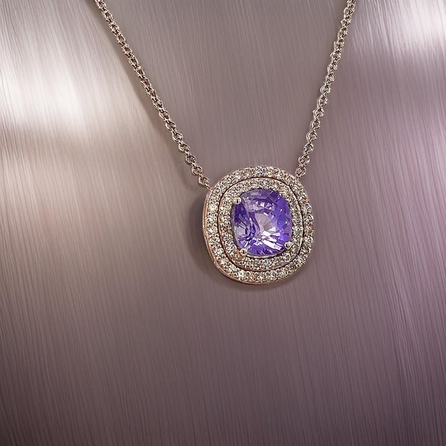 Natural Sapphire Diamond Pendant 18" 14k WG 3.84 TCW Certified For Sale - Image 10 of 12