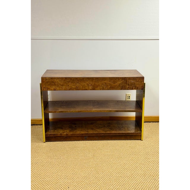1970s Founders Burl Wood & Brass Console For Sale - Image 9 of 12