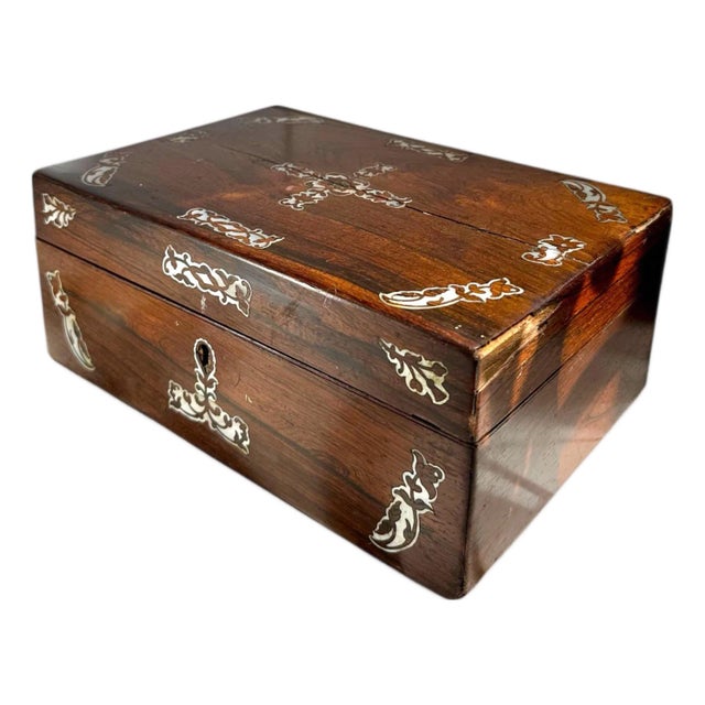 Antique Victorian English Mother-of-Pearl Inlaid Rosewood Box. For Sale