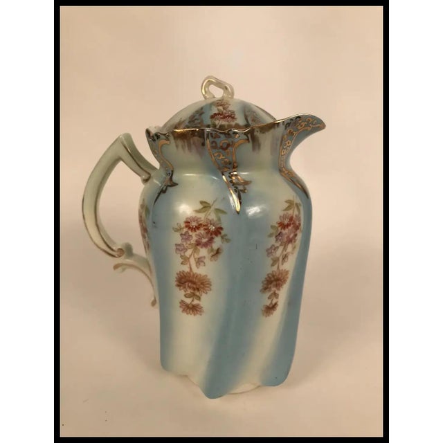Baby Blue Vintage Hand Painted Bavarian Porcelain Coffee Pot Victorian For Sale - Image 8 of 10