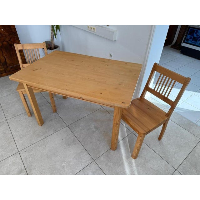 Farmhouse Table and Chairs Set in Spruce Wood, Set of 3 For Sale - Image 5 of 13