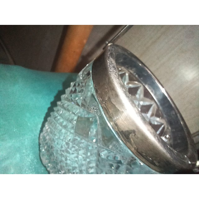 Antique Lead Crystal Silver Plated Handle and Rim Biscuit Cookie Jar or Small Ice Bucket For Sale - Image 4 of 9
