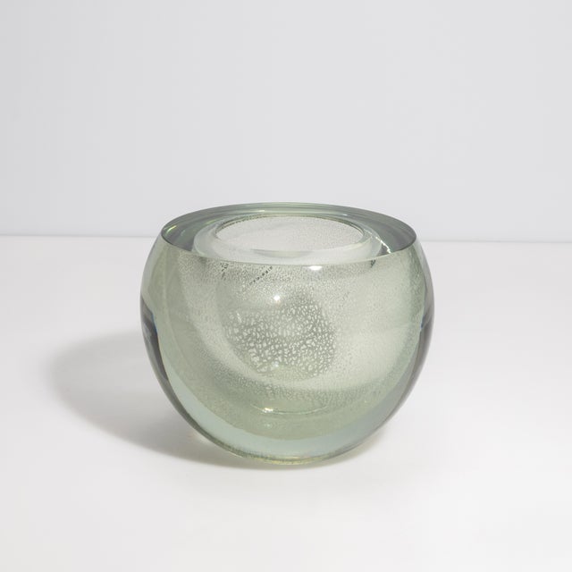 2020s Hand Blown Murano Sphere Vase in Clear With Silver Flecks Small For Sale - Image 5 of 9
