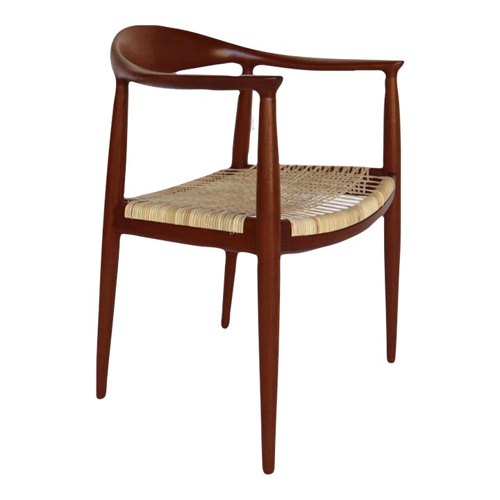 1950s Hans Wegner Round Chair With New Cane Seat in Teak Chairish