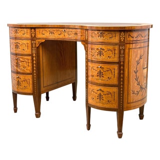 Kidney-Shaped Satinwood Desk from Edwards & Roberts, Late 19th Century For Sale