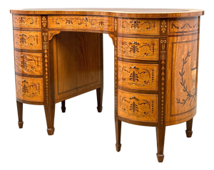 Kidney-Shaped Satinwood Desk from Edwards & Roberts, Late 19th Century