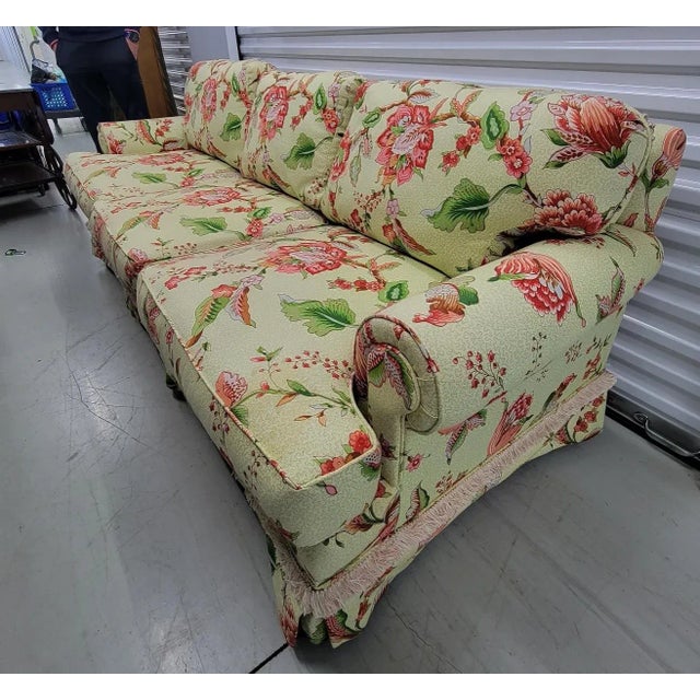 1990s Vintage Traditional Sofa, Ottoman, Pillows With Designer Floral Upholstery For Sale - Image 5 of 11