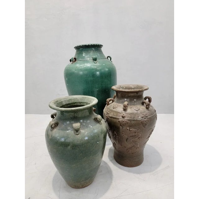 Antique Stoneware Small Green-Glazed Mataban Jar Vase For Sale - Image 4 of 4