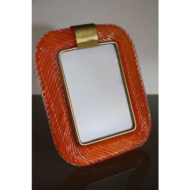 Orange Orange Twisted Murano Glass and Brass Photo Frame, 2000s For Sale - Image 8 of 15