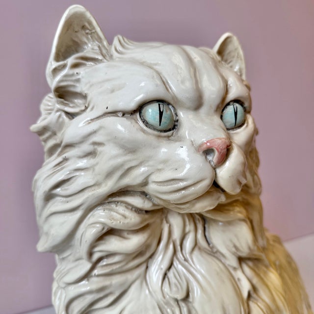A fantastic vintage Persian cat sculpture, composed of a molded resin-like material, with stunning detailed life-like fur...